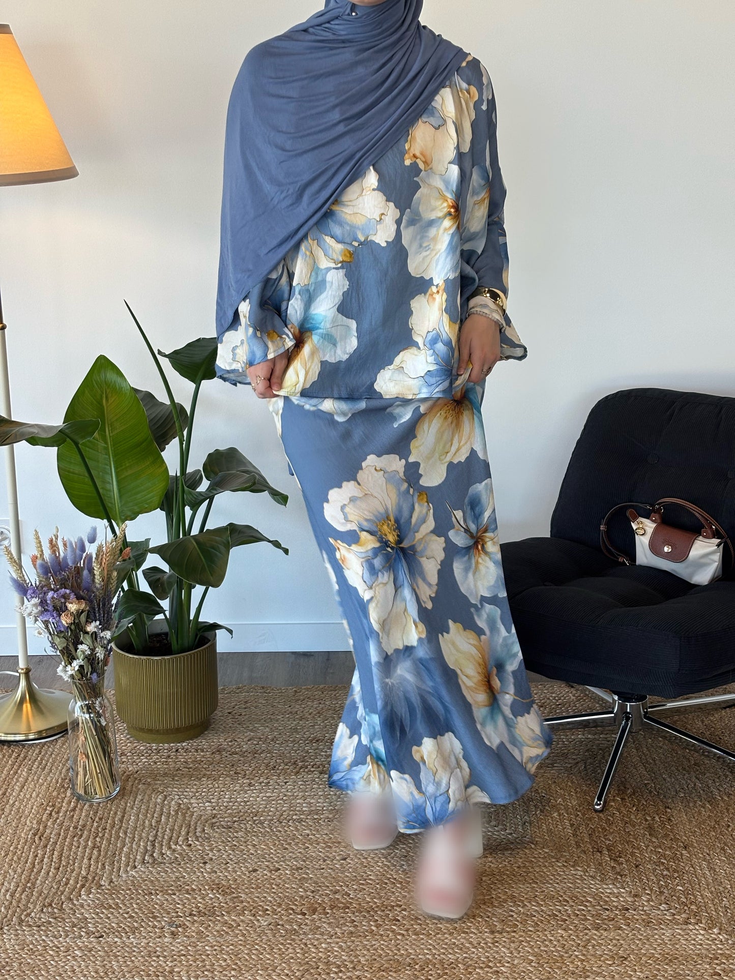 ENSEMBLE FLEURI MAÏNA BLEU