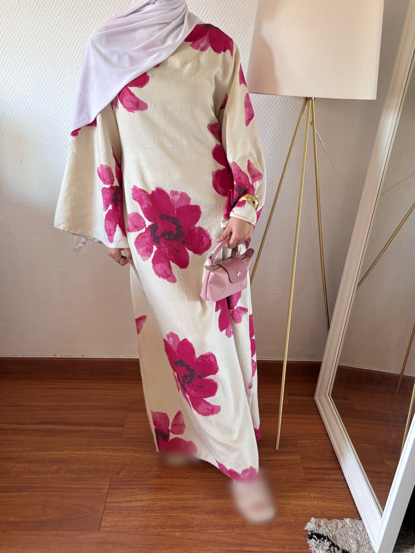 ROBE SAFIYA FLEURIE CRÈME ET ROSE
