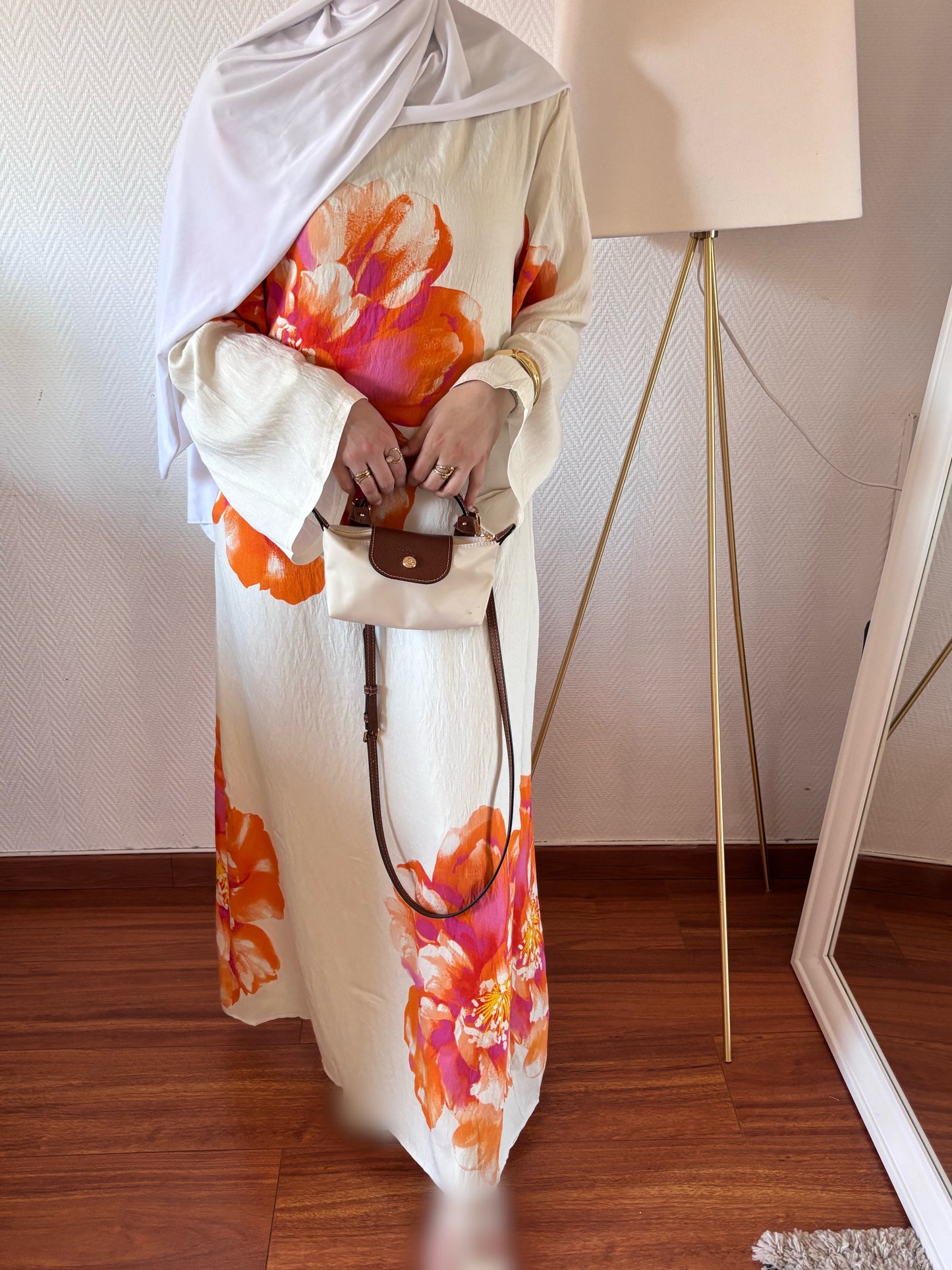 ROBE BLOOM FLEURIE CRÈME ET ORANGE