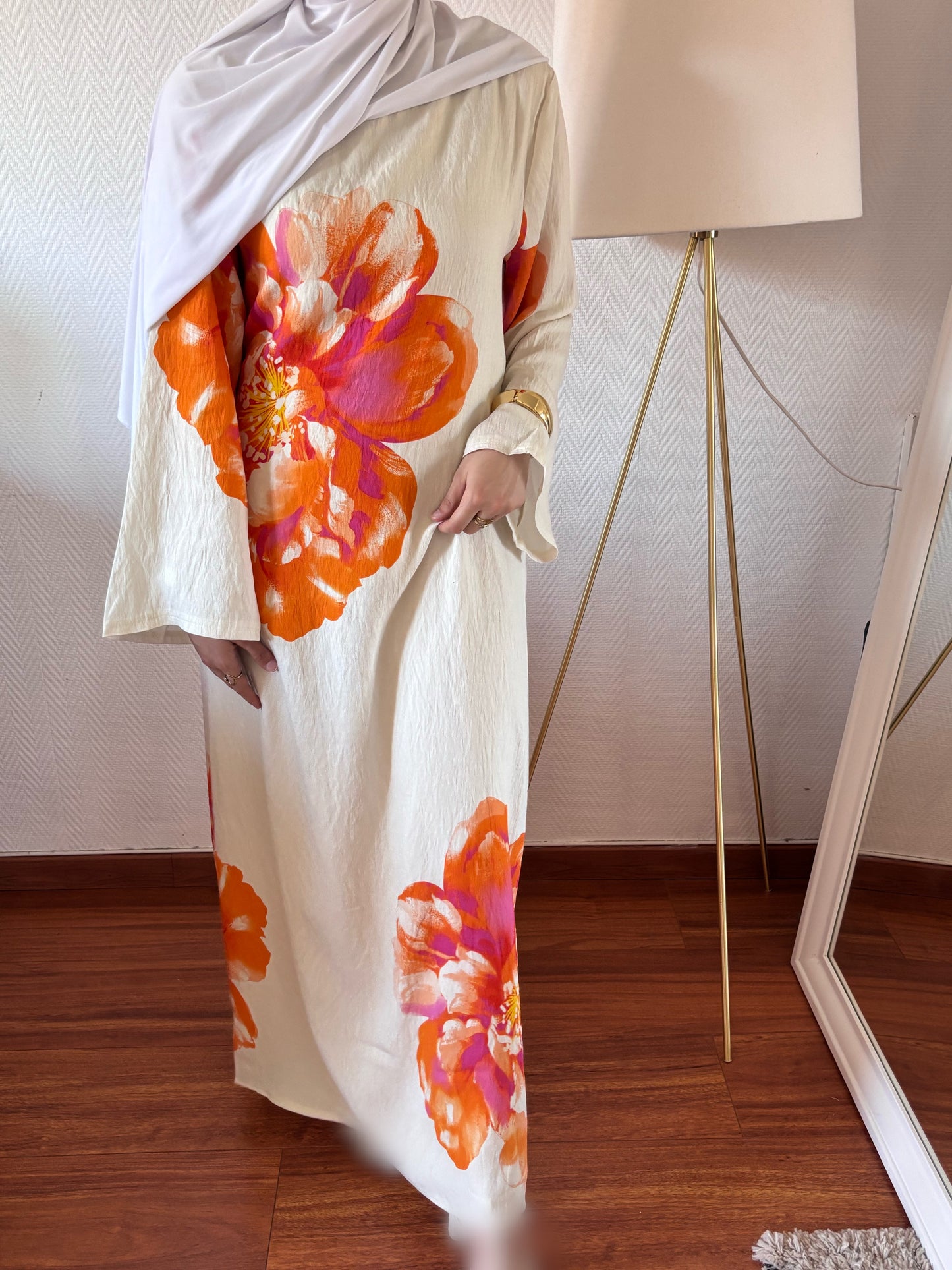 ROBE BLOOM FLEURIE CRÈME ET ORANGE