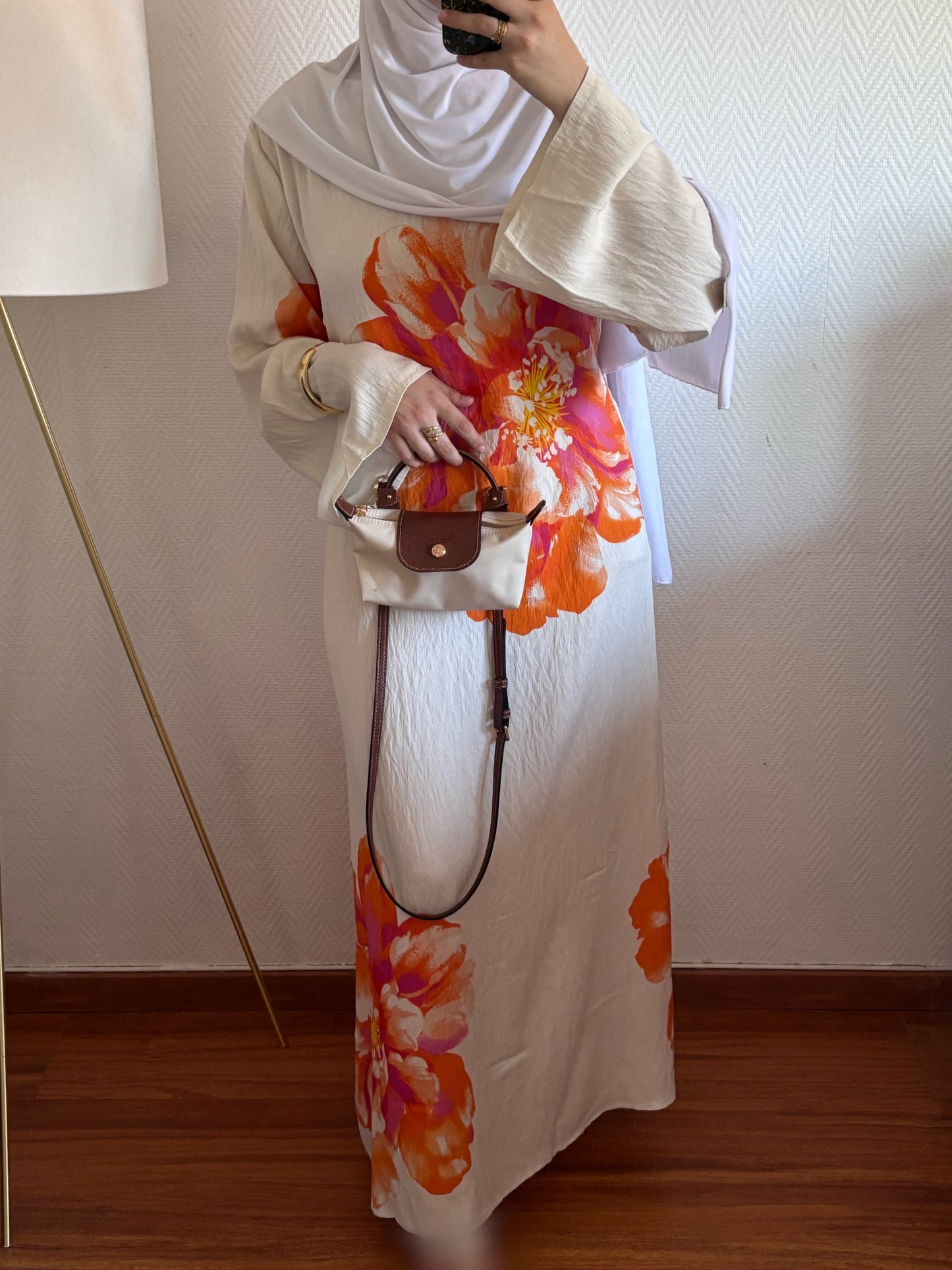ROBE BLOOM FLEURIE CRÈME ET ORANGE