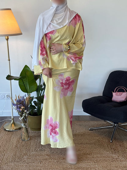 ENSEMBLE SAFIYA FLEURI JAUNE