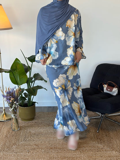ENSEMBLE FLEURI MAÏNA BLEU