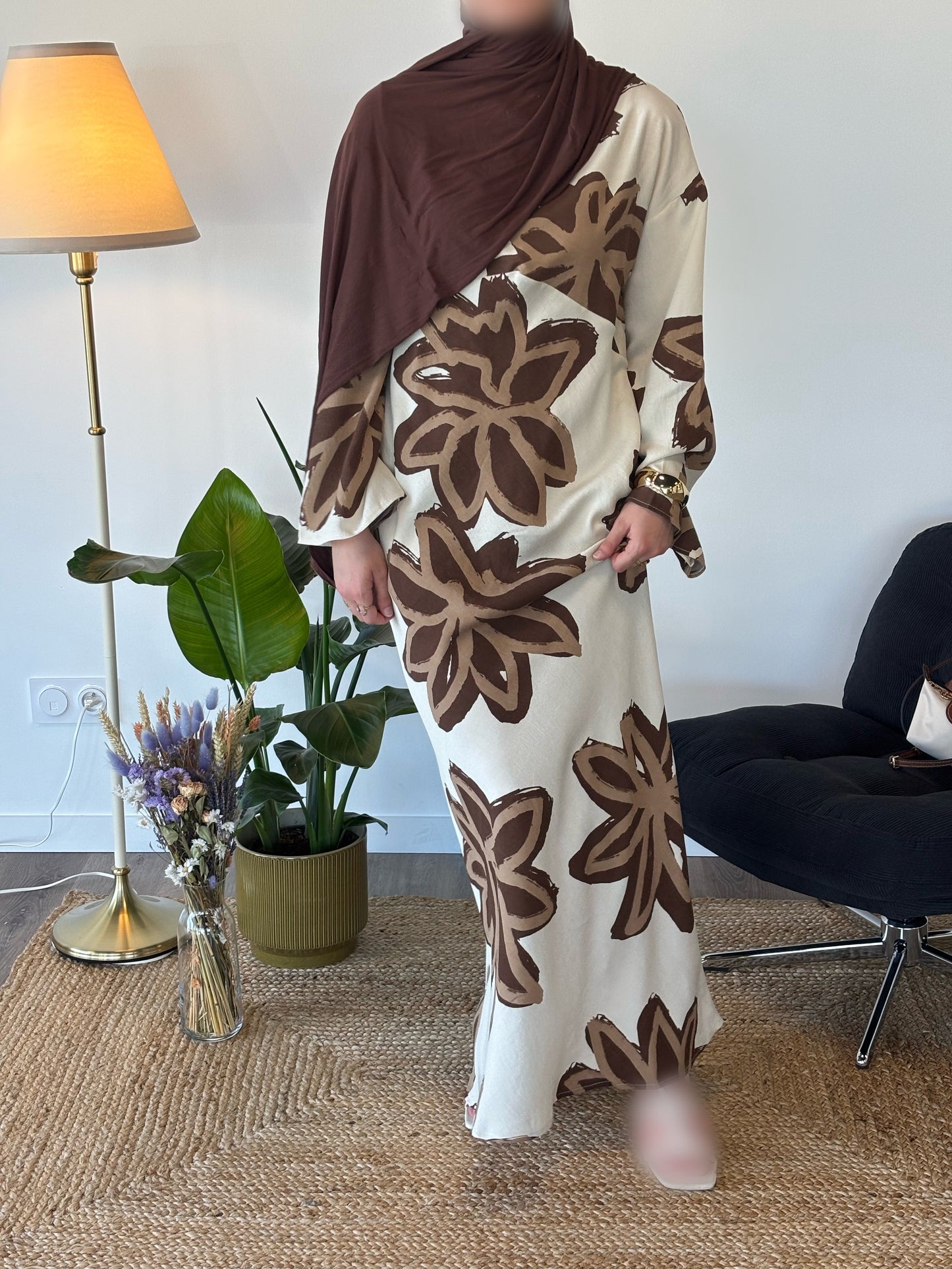 ROBE FLEURIE NAJAH MARRON