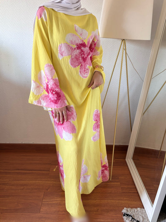 ROBE SAFIYA FLEURIE JAUNE ET ROSE