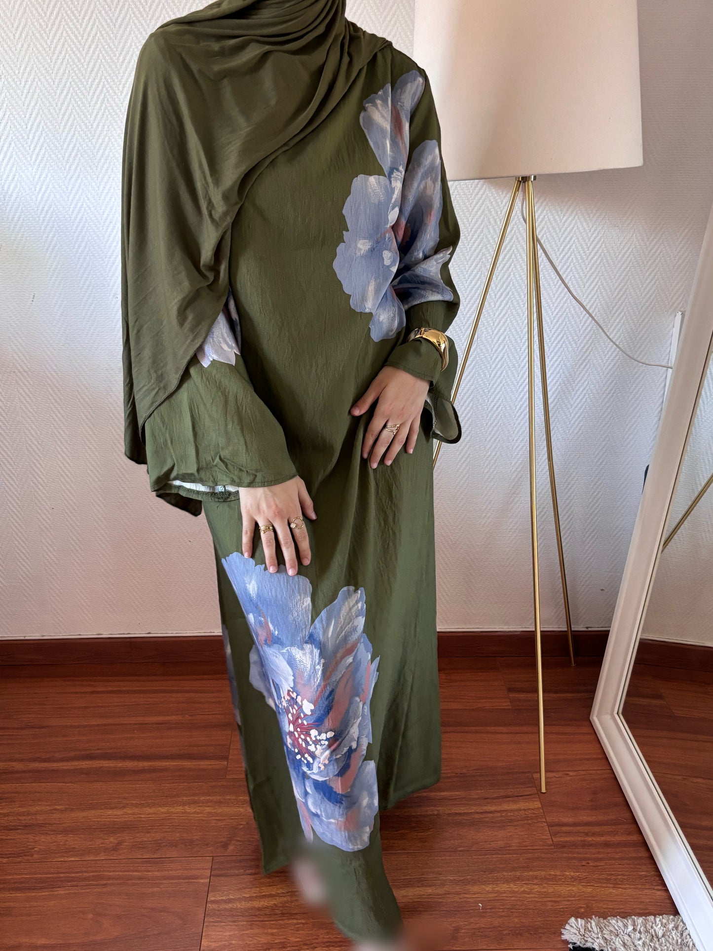 ROBE BLOOM FLEURIE KAKI ET BLEU