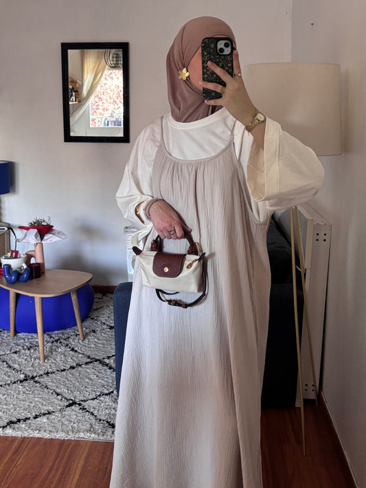 ROBE EN GAZ DE COTON ARIELLE BEIGE
