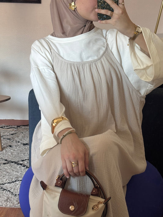 ROBE EN GAZ DE COTON ARIELLE BEIGE
