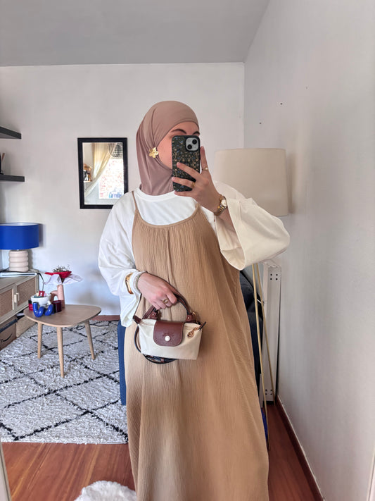 ROBE EN GAZ DE COTON ARIELLE CAMEL