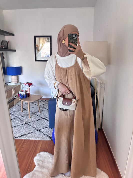 ROBE EN GAZ DE COTON ARIELLE CAMEL