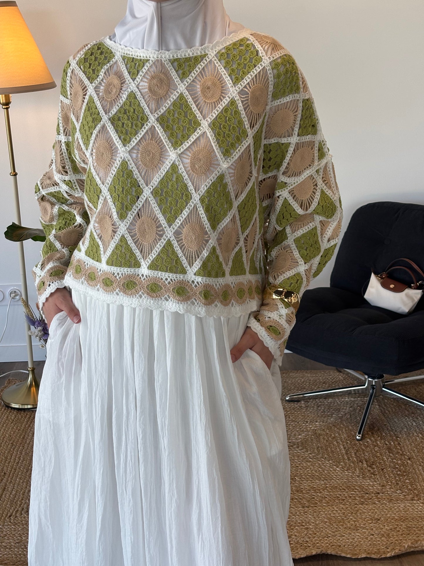 TOP EN MAILLE BALI VERT ANIS
